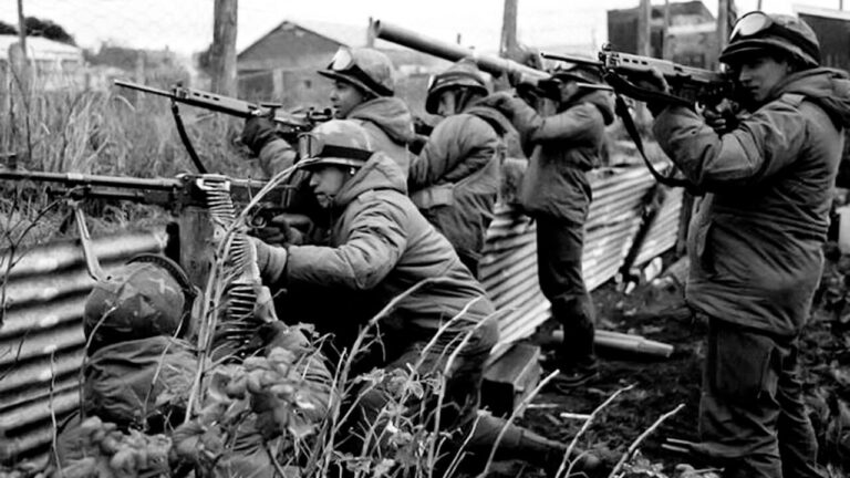 Ilustración de un vinilo con los colores celeste y blanco y siluetas de las Islas Malvinas